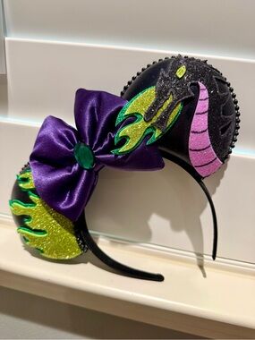 Maleficent-Inspired Glitter Mouse Ears with Purple Bow (from Etsy) - NWOT
